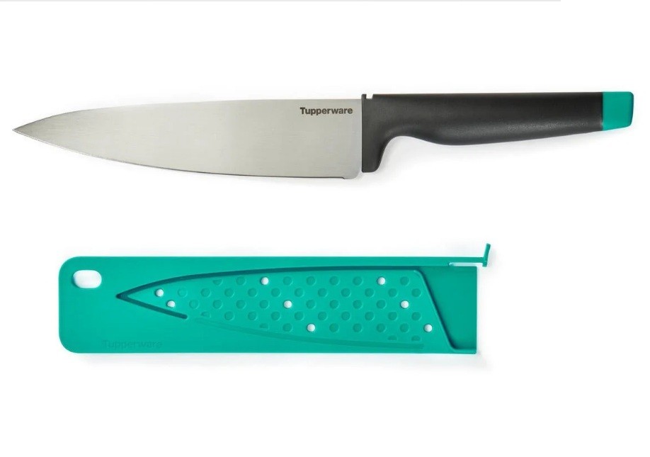 Tupperware Stainless Steel Amazing Series Chef Knife 7.5″ Blade Teal Sheath New
