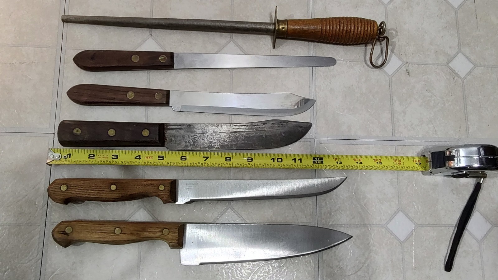 VTG Russell GREEN RIVER WORKS SHARPENING HONING STEEL / ROD + Knives BUNDLE USA