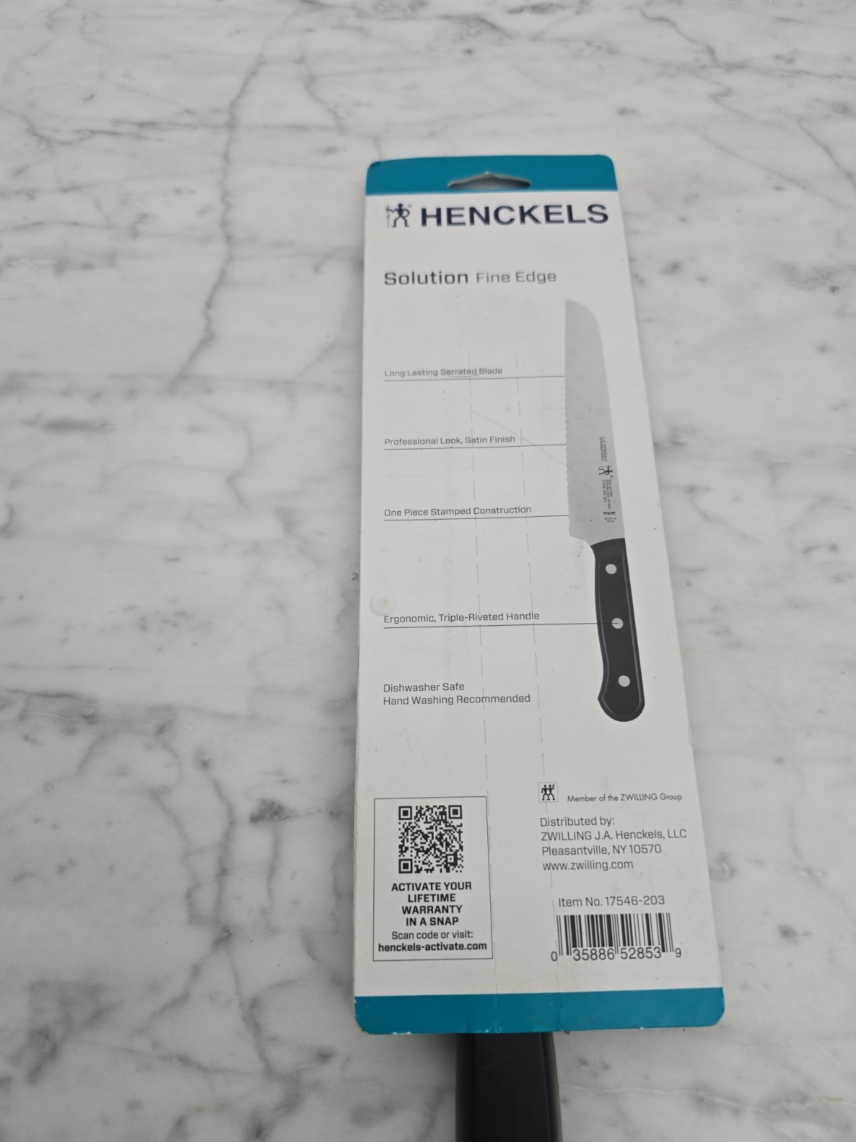 HENCKELS Solution Bread Knife, 8-inch, Black/Stainless Steel 17546-200 NEW