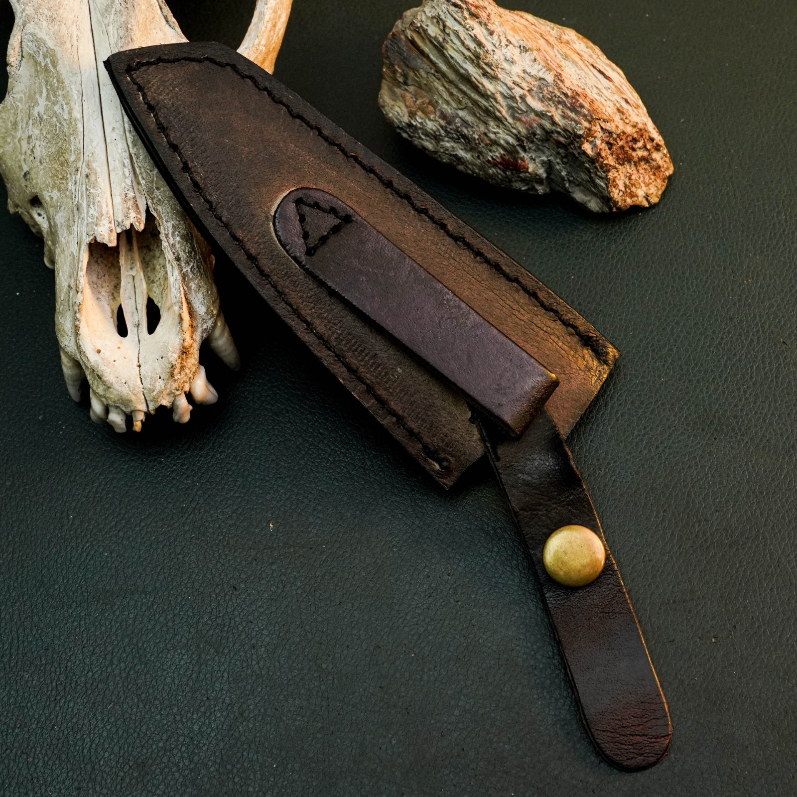 8.0″ D2 Kitchen Knife Full Tang Camping Wood Handle Chef Leather Sheath