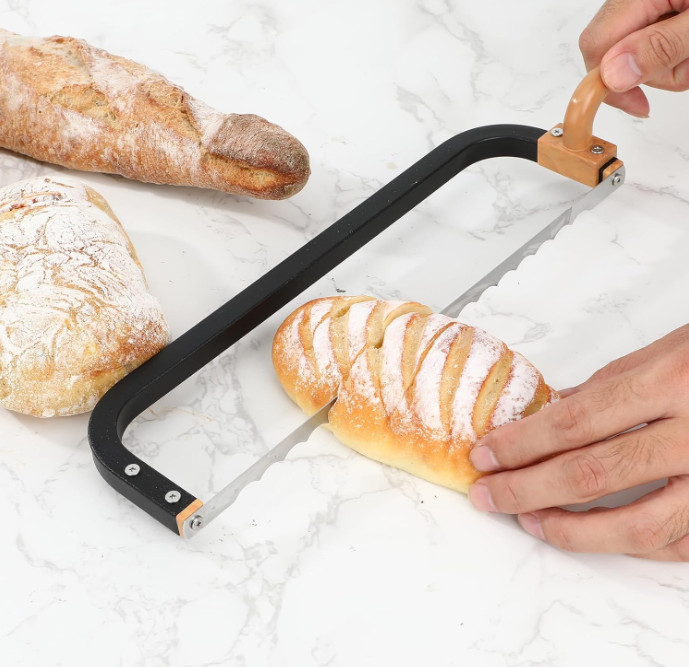 15.7 in Serrated Bread Slicer, Sourdough Bread Knife, Stainless Steel Bow Knife