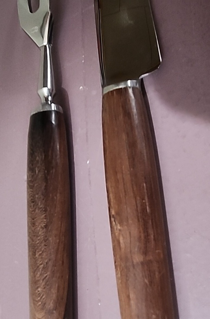 TEAK French Made MCM Carving Set 12 INCH Knife & 10 INCH Fork Teak Handles