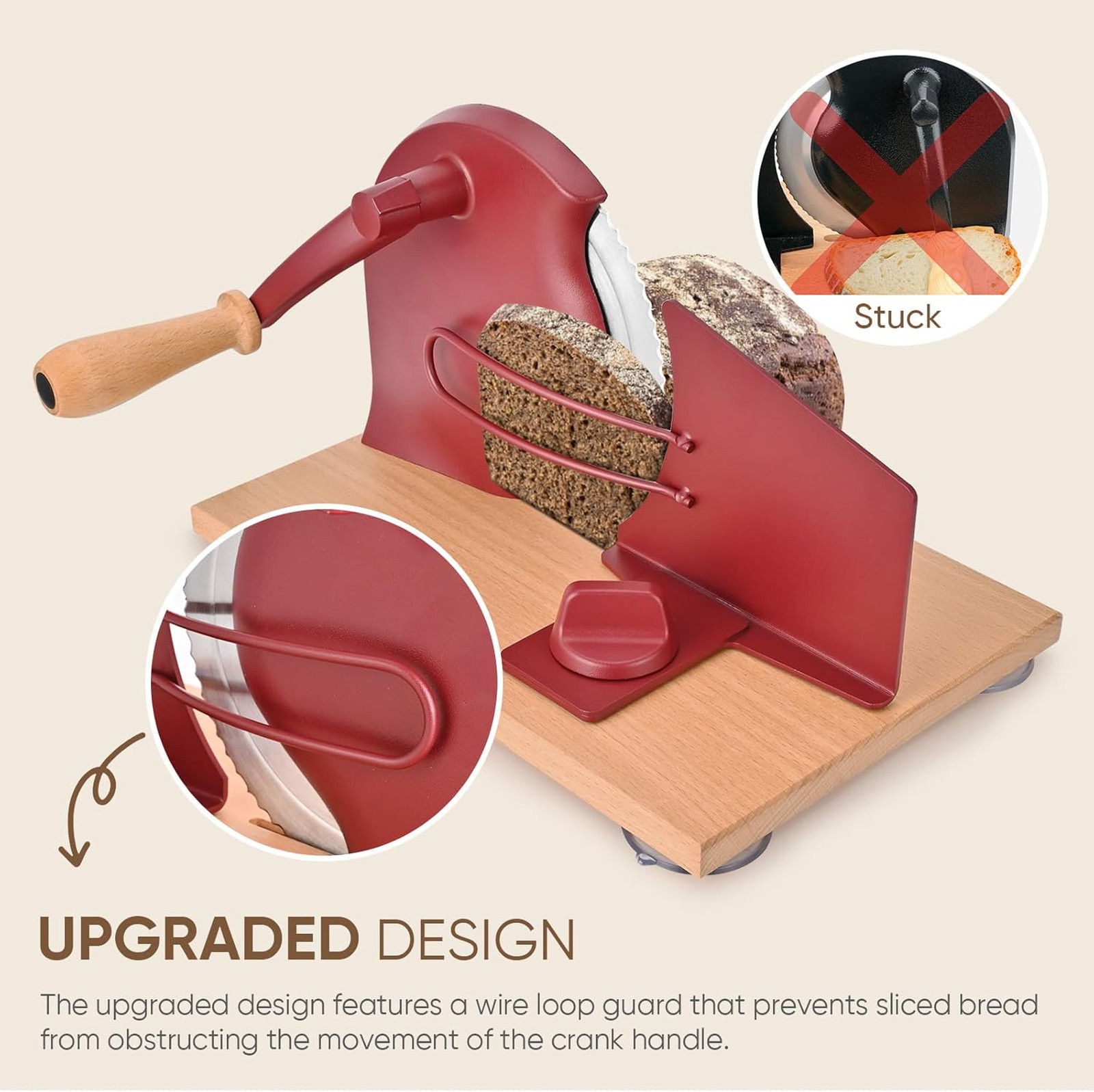 Manual Bread Slicer with Hand Crank, Stainless Steel Rotary Slicer for Homemade