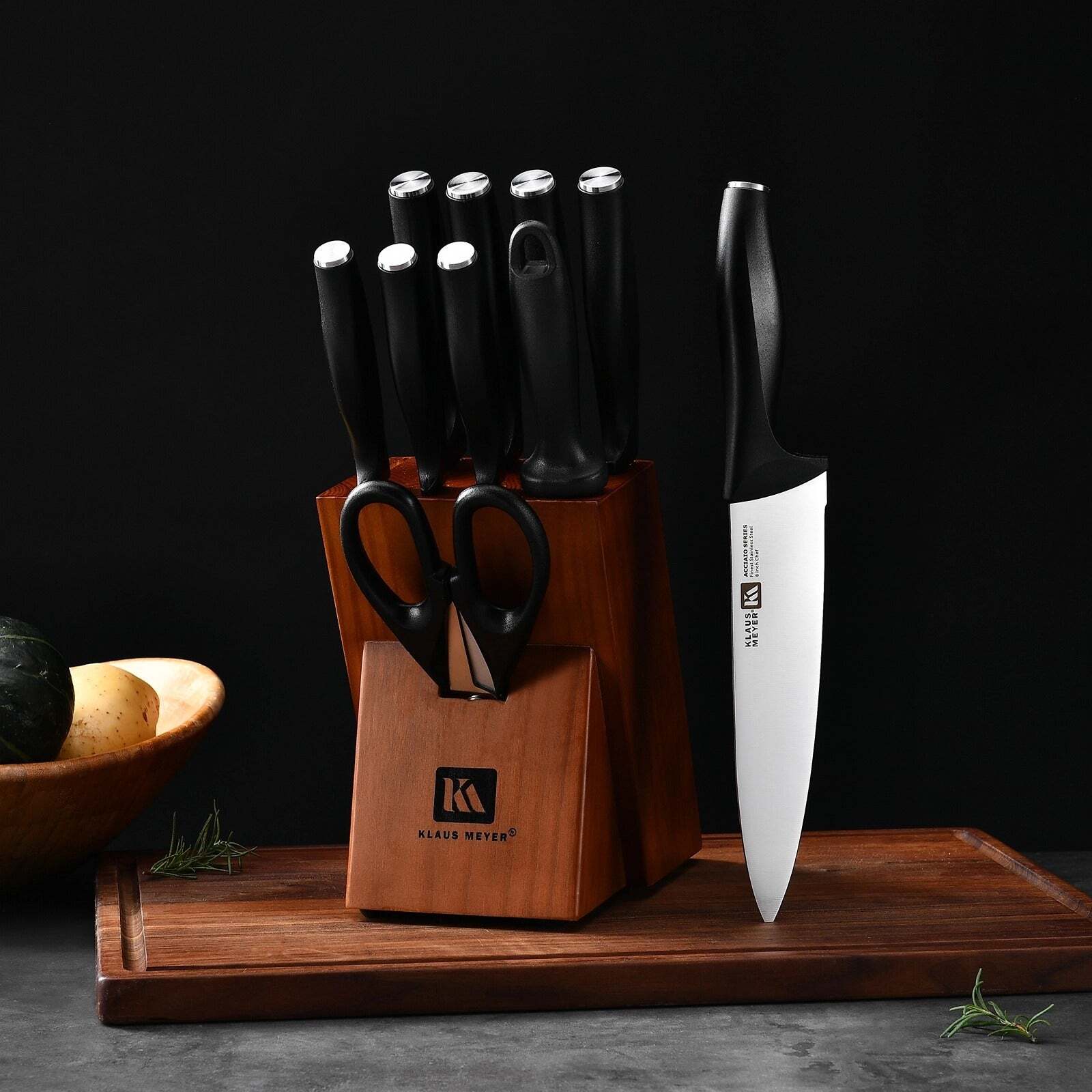 Klaus Meyer Acciaio Finest Stainless Steel 11 Piece Kitchen Knife Block Set