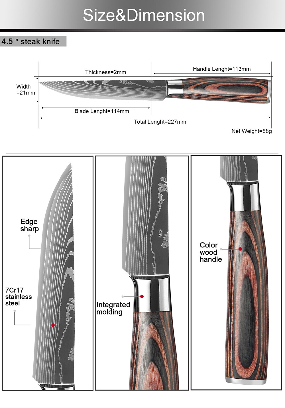 Kitchen Knife Set Steak Knives Sharp Stainless Steel Professional Chef Cutlery