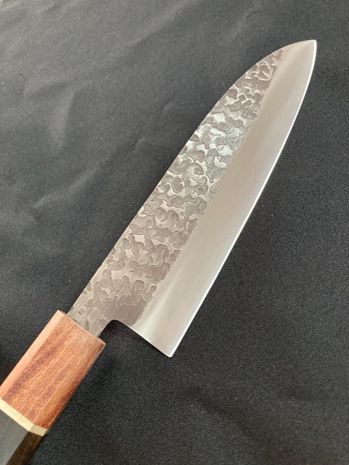 Japanese Santoku Knife 170mm Damascus Hammered Finish Wooden Handle 76