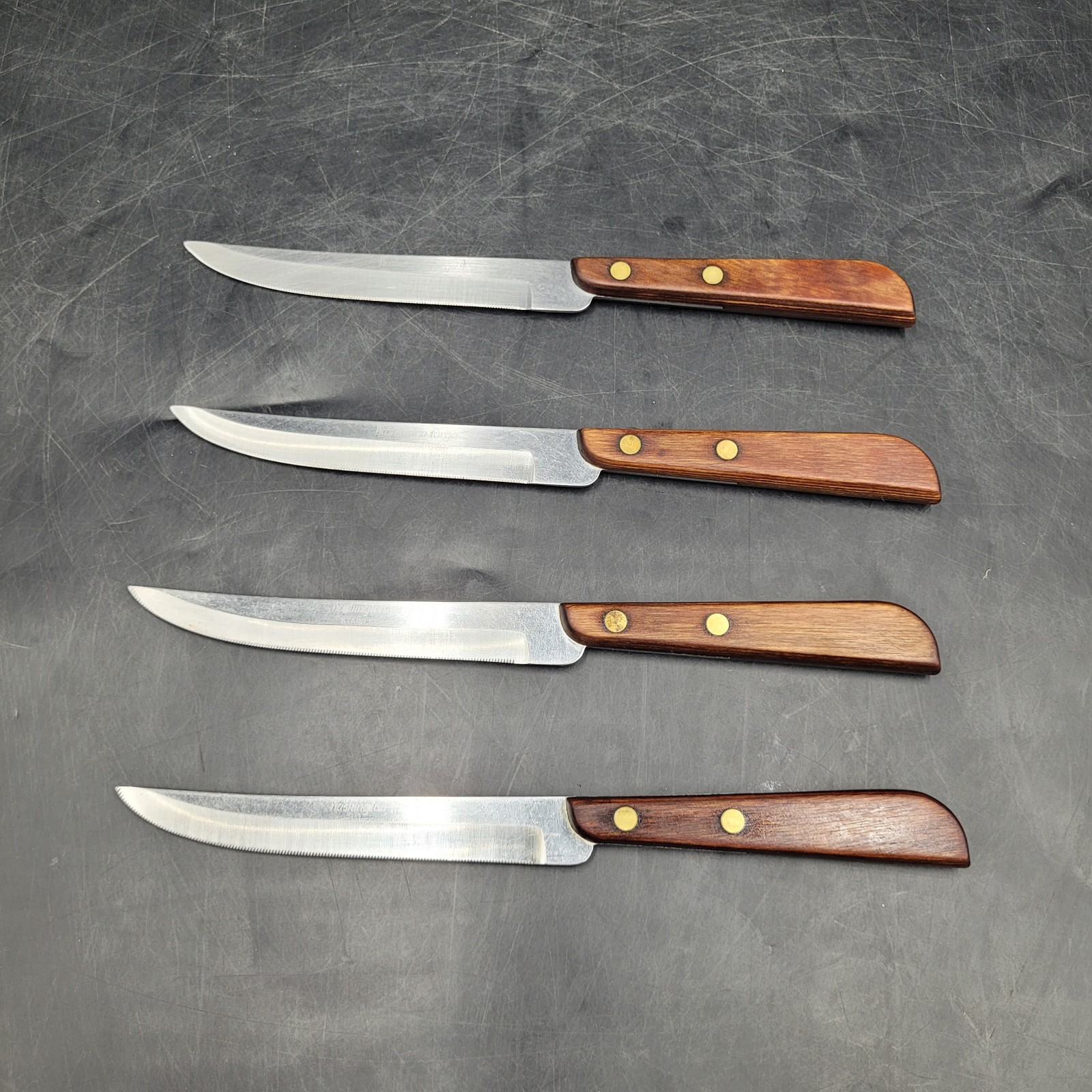 Lot of 4 Washington Forge Stainless Steel USA Wood Handle Steak Knife Knives