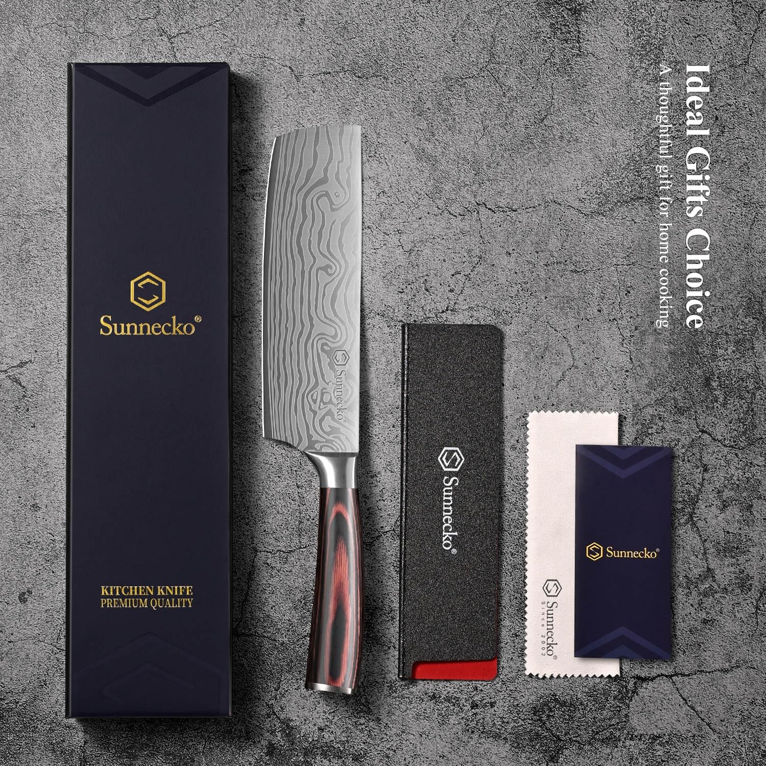 Sunnecko Japanese Nakiri Knife 7 Inch 15° Edge Carbon Steel Chef Knife Full Tang
