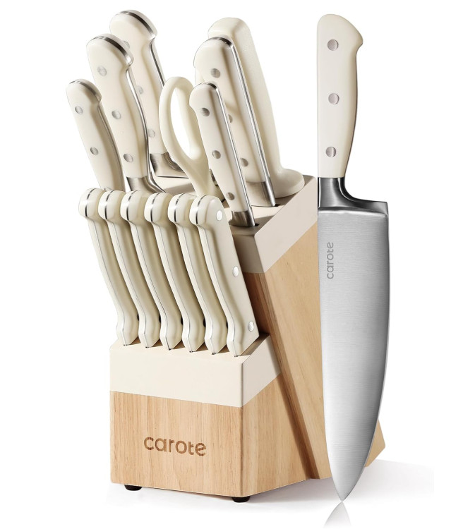 14 Pieces Knife Set with Block, Forged, High Carbon Stainless Steel Sharp Blade