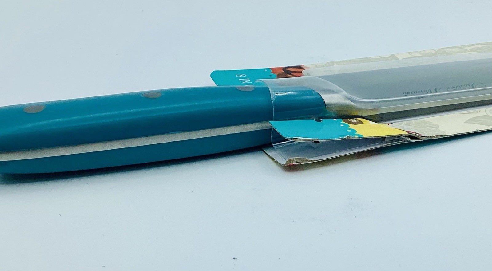 Pioneer Woman Pioneer Signature 8″ Chef Knife Teal Damaged Package