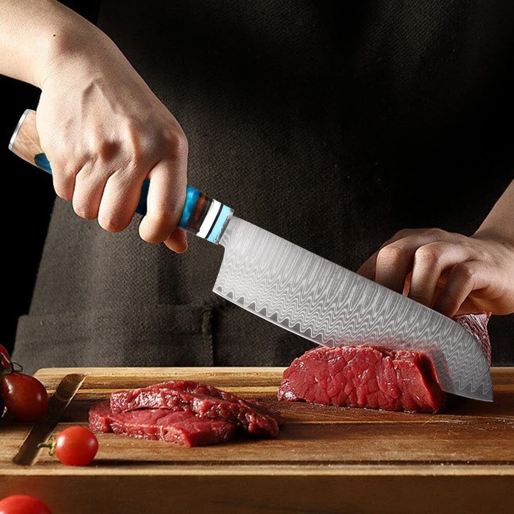 Damast Santoku Knife 7 inch Kitchen Knife Ergonomic Handle Best Choice for Home