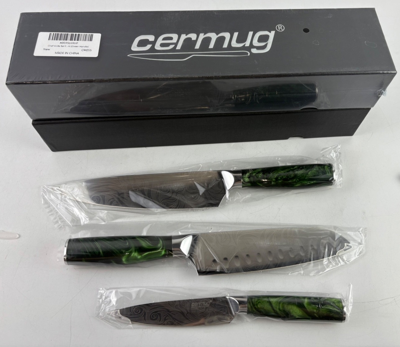 CHEF KNIFE SET – GREEN MARBLE – 2 PACK