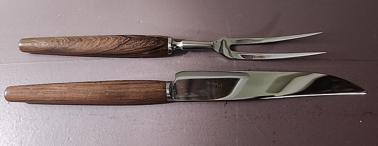 TEAK French Made MCM Carving Set 12 INCH Knife & 10 INCH Fork Teak Handles