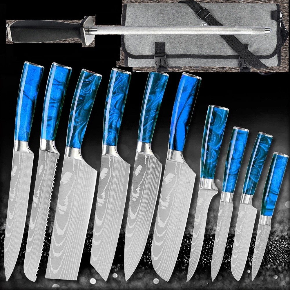 Japanese Damascus Style Kitchen Knife Set Stainless Steel Chef Knives Cleaver
