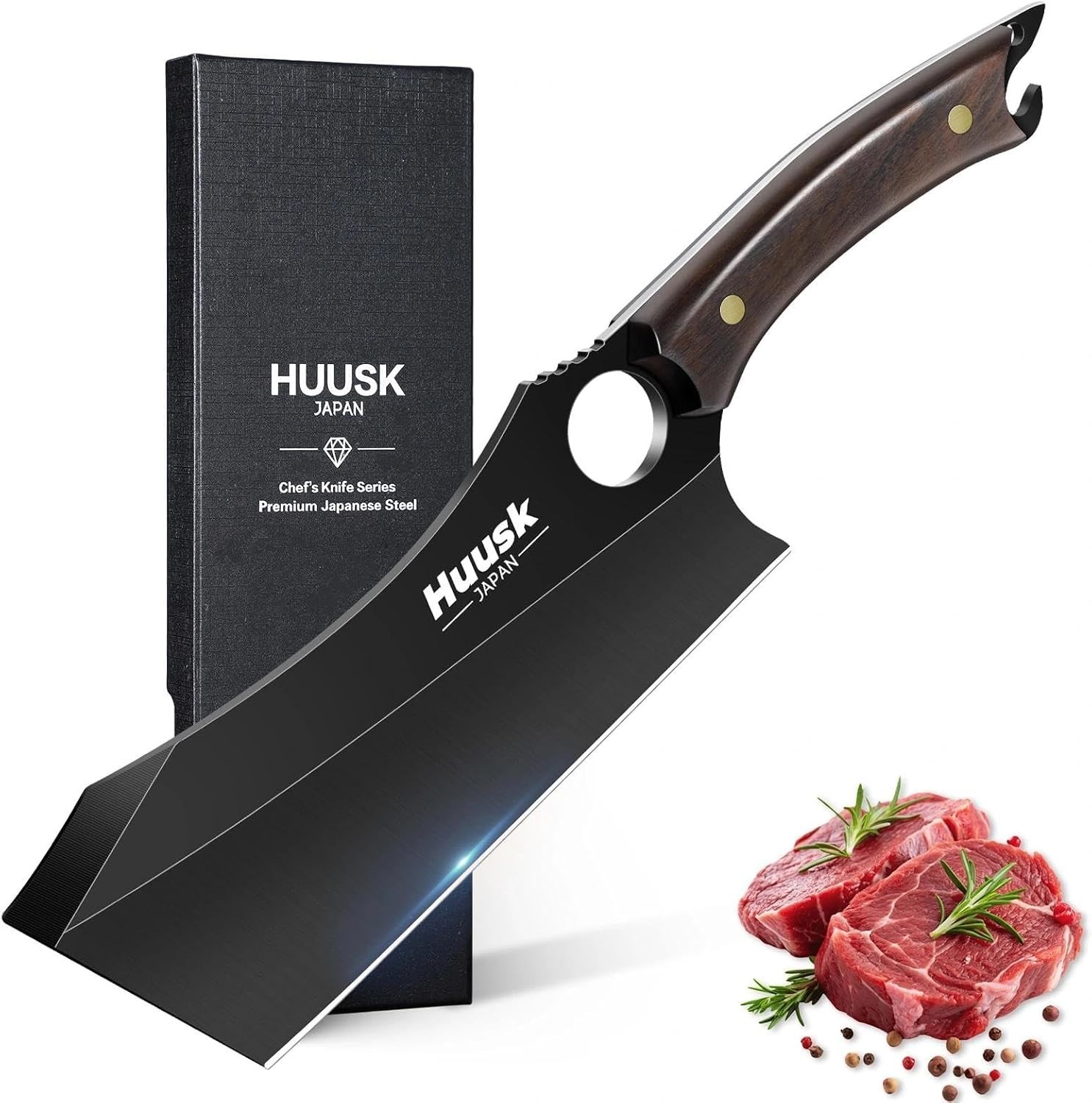 Huusk Meat Cleaver, 6.7 Inch Professional Cleaver Chef Knife with Anti-rust