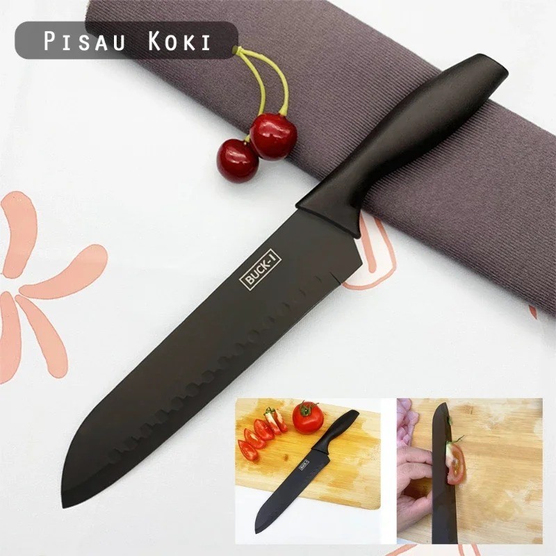 Kitchen Knife Set Ceramic Coated Chef Santoku Cleaver Utility Knives Black