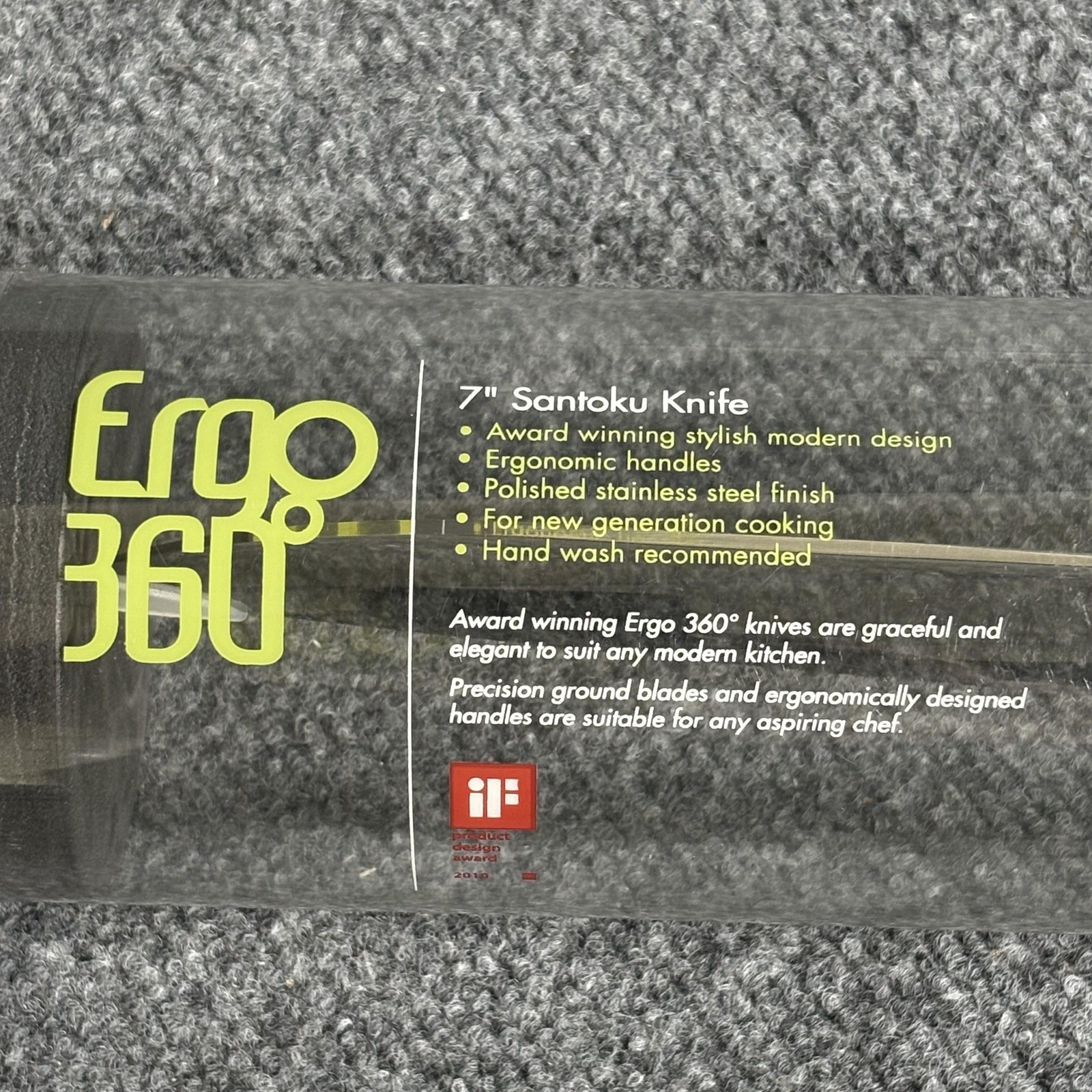 Ergo 360 7 Inch Santoku Knife Stainless Steel Ergonomic Handle New in Tube Chef