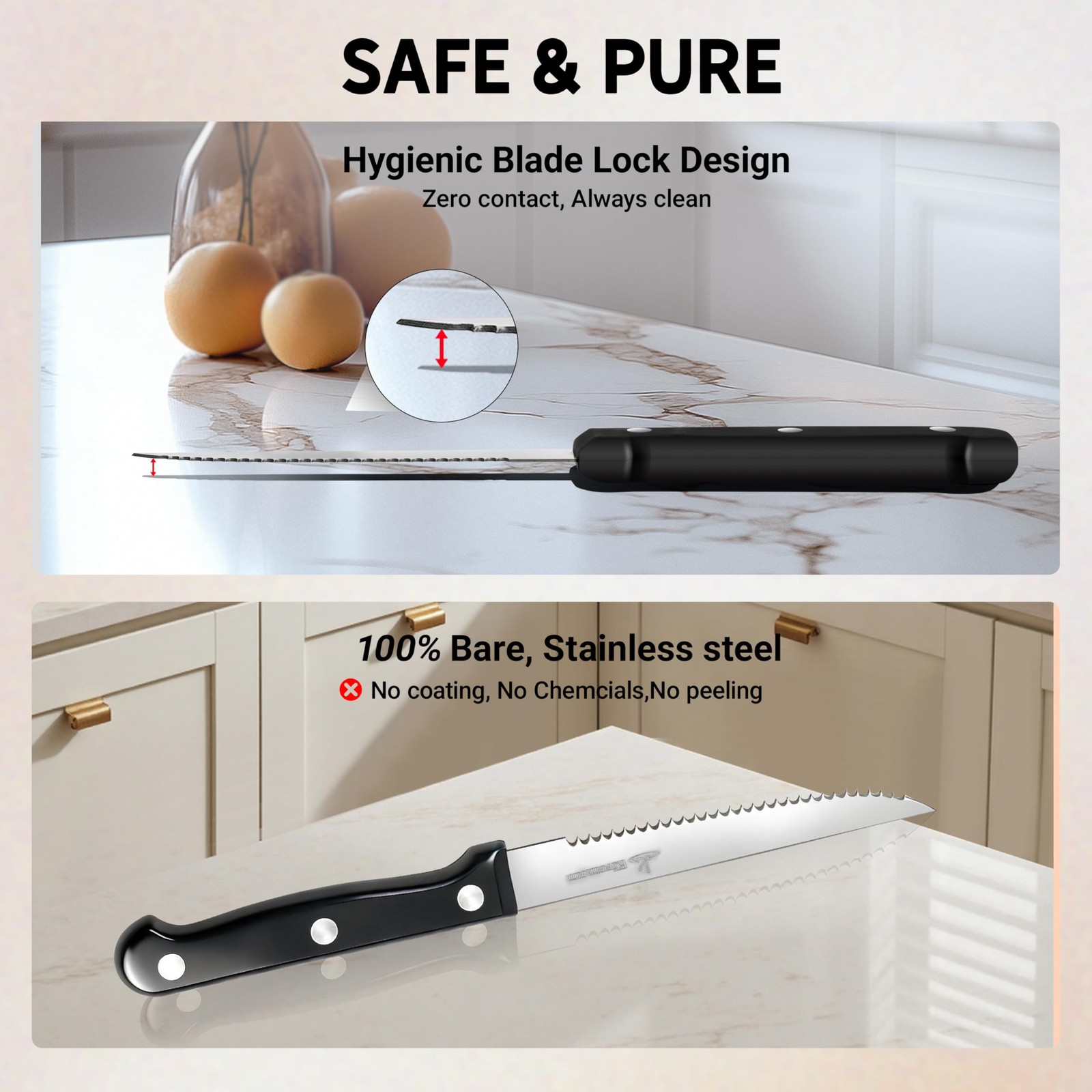 Upgraded Steak Knives Set of 8, Uncoated Stainless Steel Serrated Steak Knife…