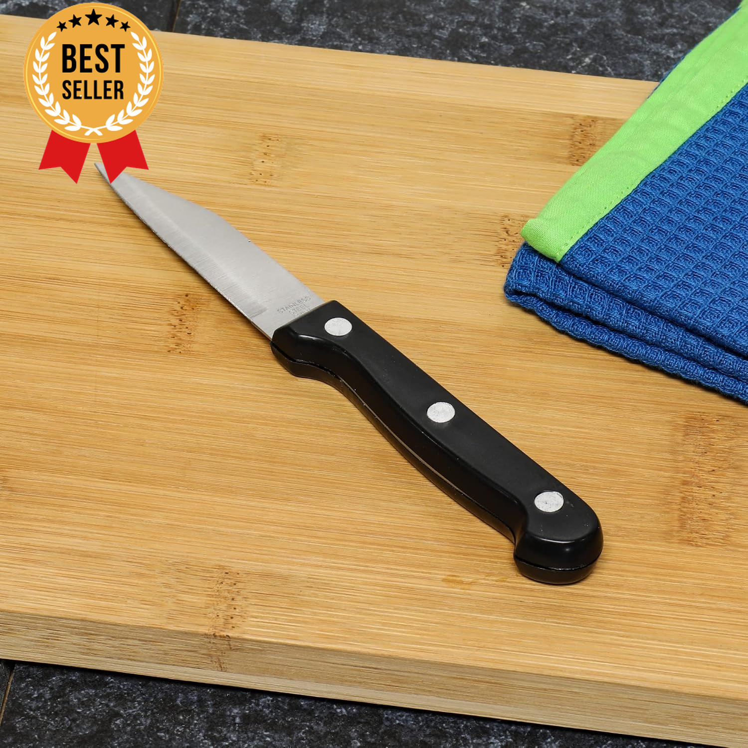 2pc Paring Knife Set 9.5 Inch Stainless Steel Black Kitchen Knives