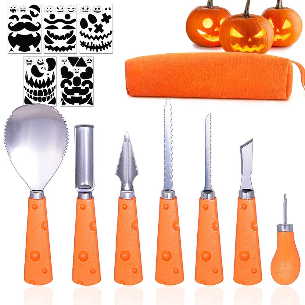 7 Pack Halloween Pumpkin Carving Kit Stencils Tool Set Kids Adults Family
