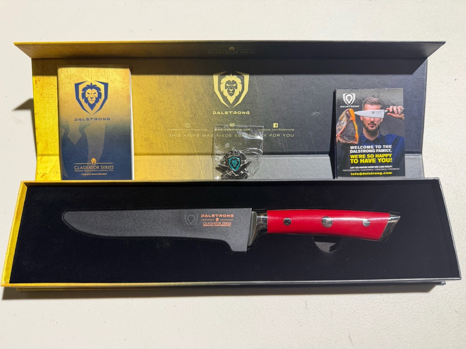 Dalstrong Gladiator Series 6” Boning Knife Red ABS Handle w/ Sheath Box