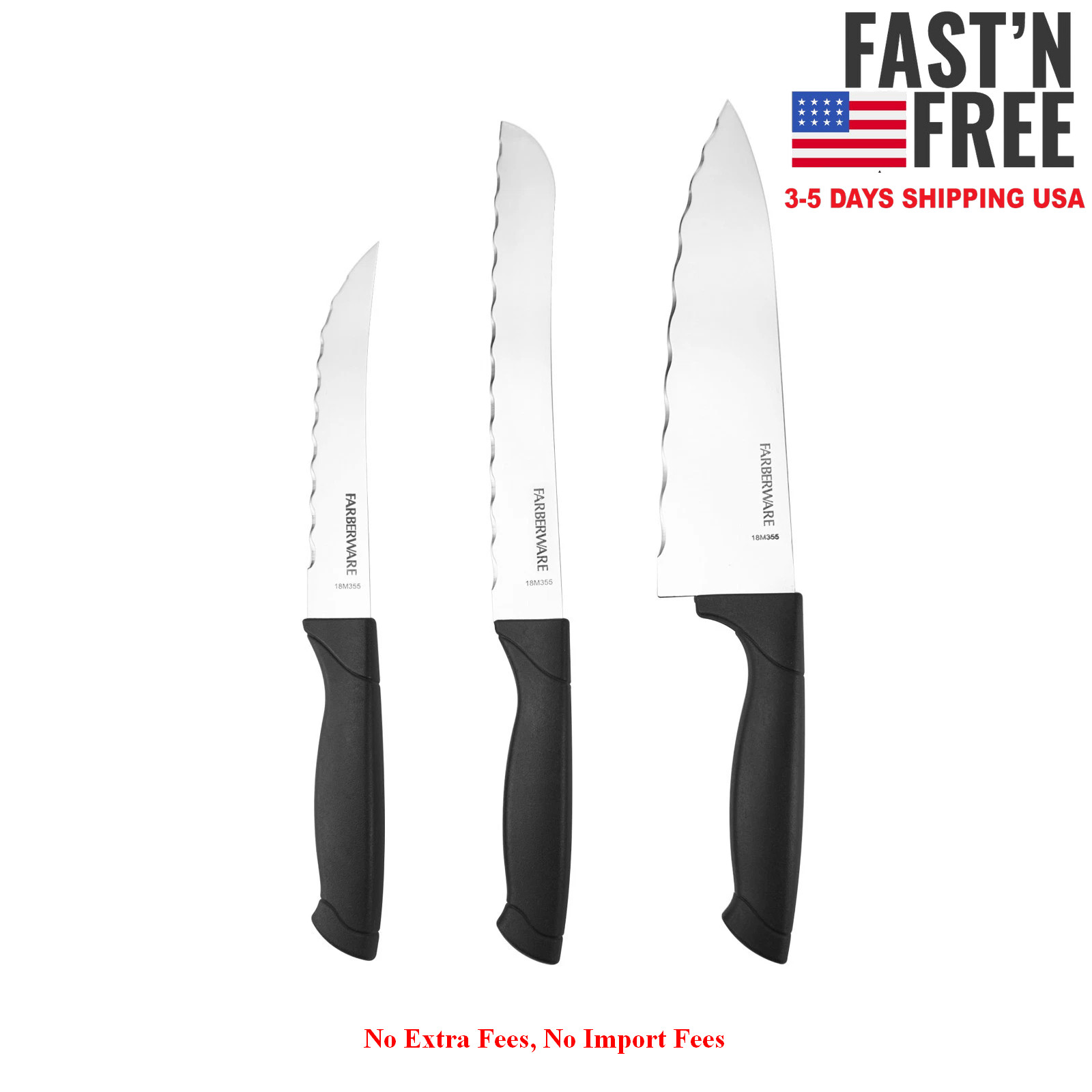 2Pack Farberware 23Pc Cutlery Set Stainless Steel Never Needs Sharpening Black