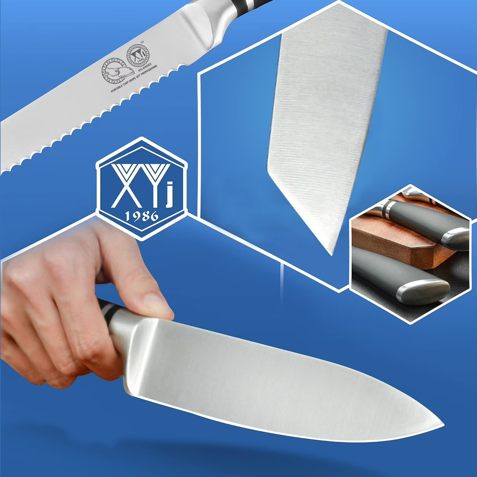 XYJ Authentic Since 1986,Professional Knife Sets for Master Chefs,8-pcs Chef