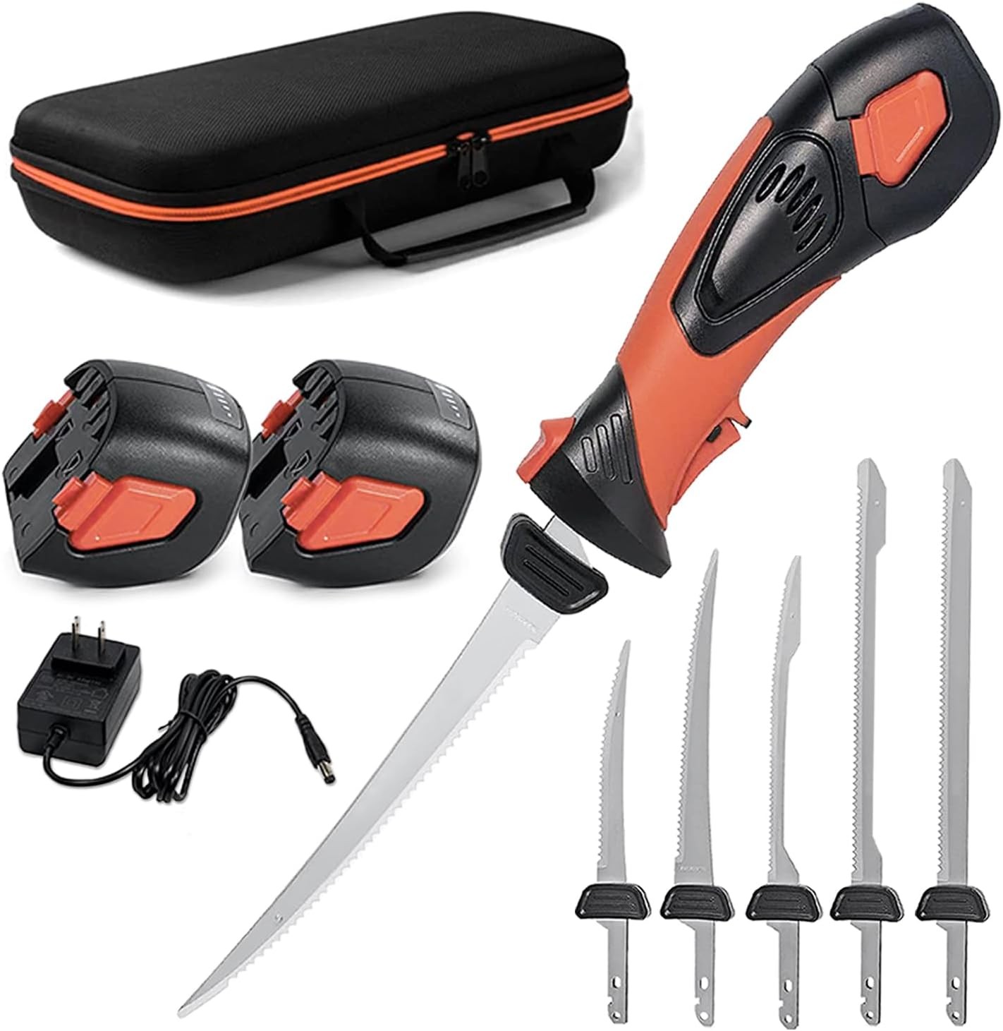 Cordless Electric Fillet Knife 5 Ti-Nitride Coated Non-Stick Blades w/Carry Bag