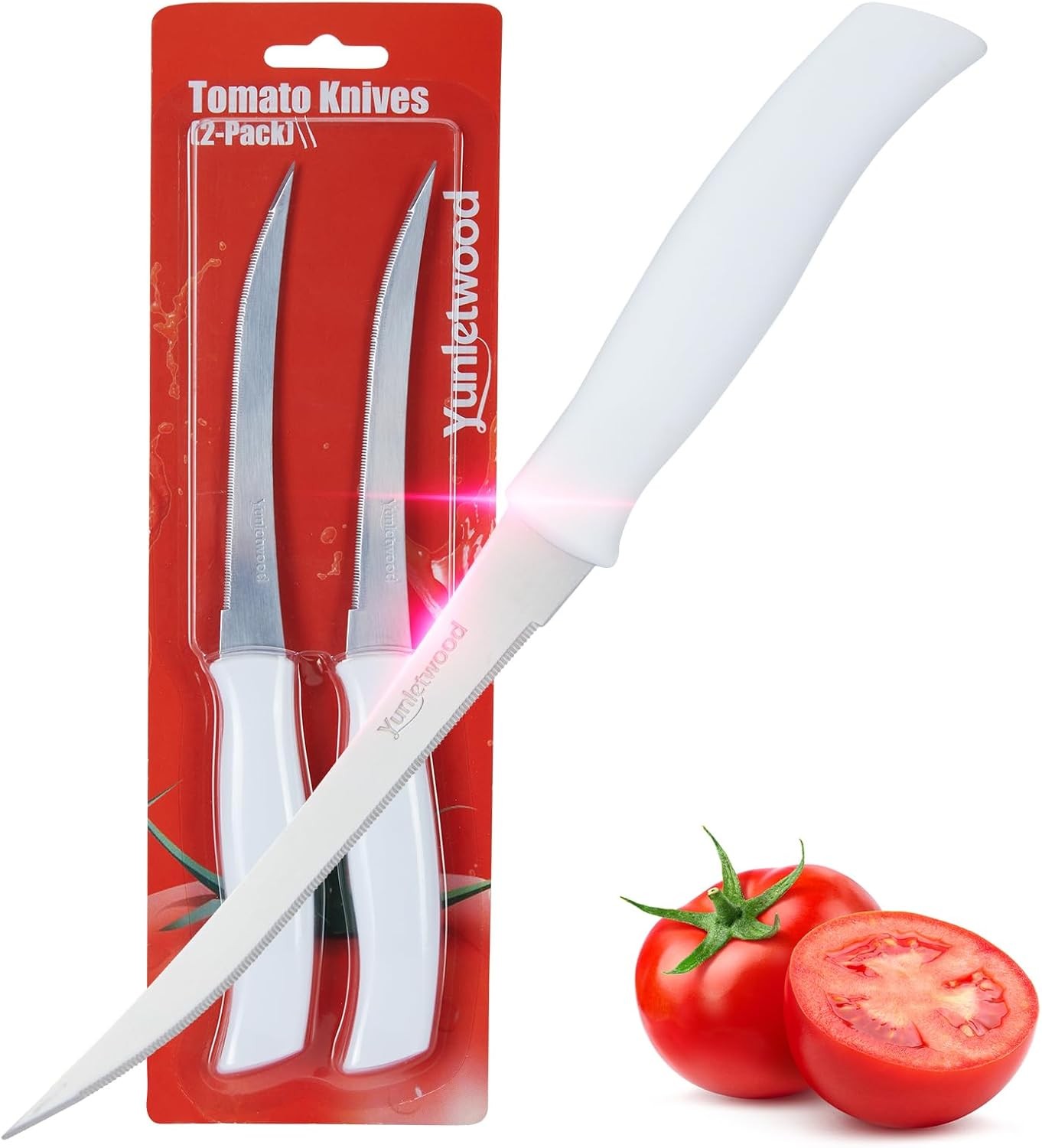 Tomato Knife 3rd Gen 2-Pack, Serrated Stainless Steel Blade – White