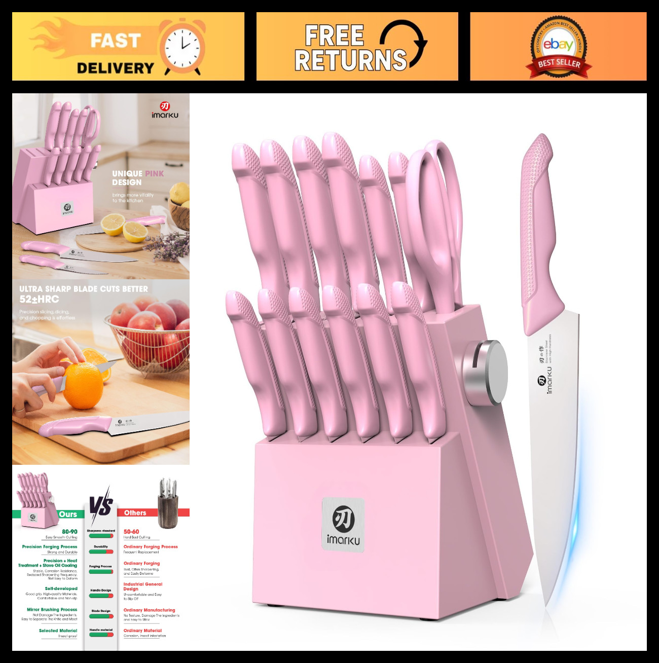 14-Piece Kitchen Knife Set with Block, Sharpener, Japanese Stainless Steel, Ergo