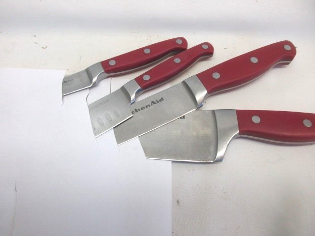 KITCHENAID Knife Block set of 11 Red handled Knives & Kitchen Tools Excellent