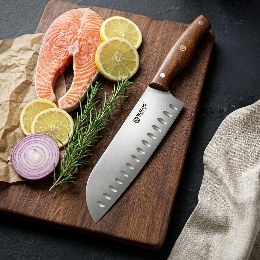 Santoku Kitchen Knife Food ScissorsCooking Knives for Vegetable Meat Cutting