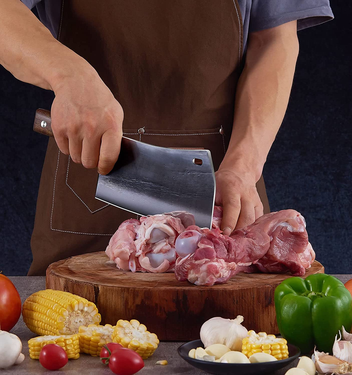 ENOKING 7.5″ Cleaver Knife, Chef’S Knives – Hand Forged, German High Carbon Stai