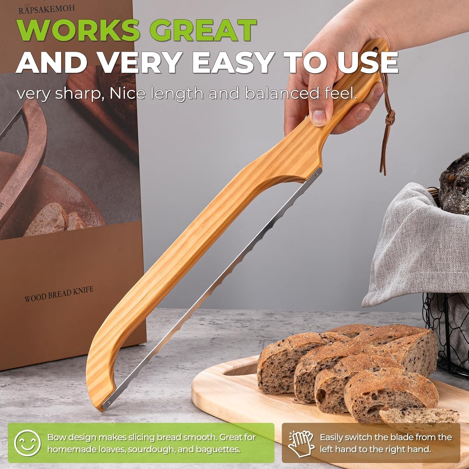 Sourdough bread knife, Bread slicer for homemade bread,15.7″ Serrated, Bow De…