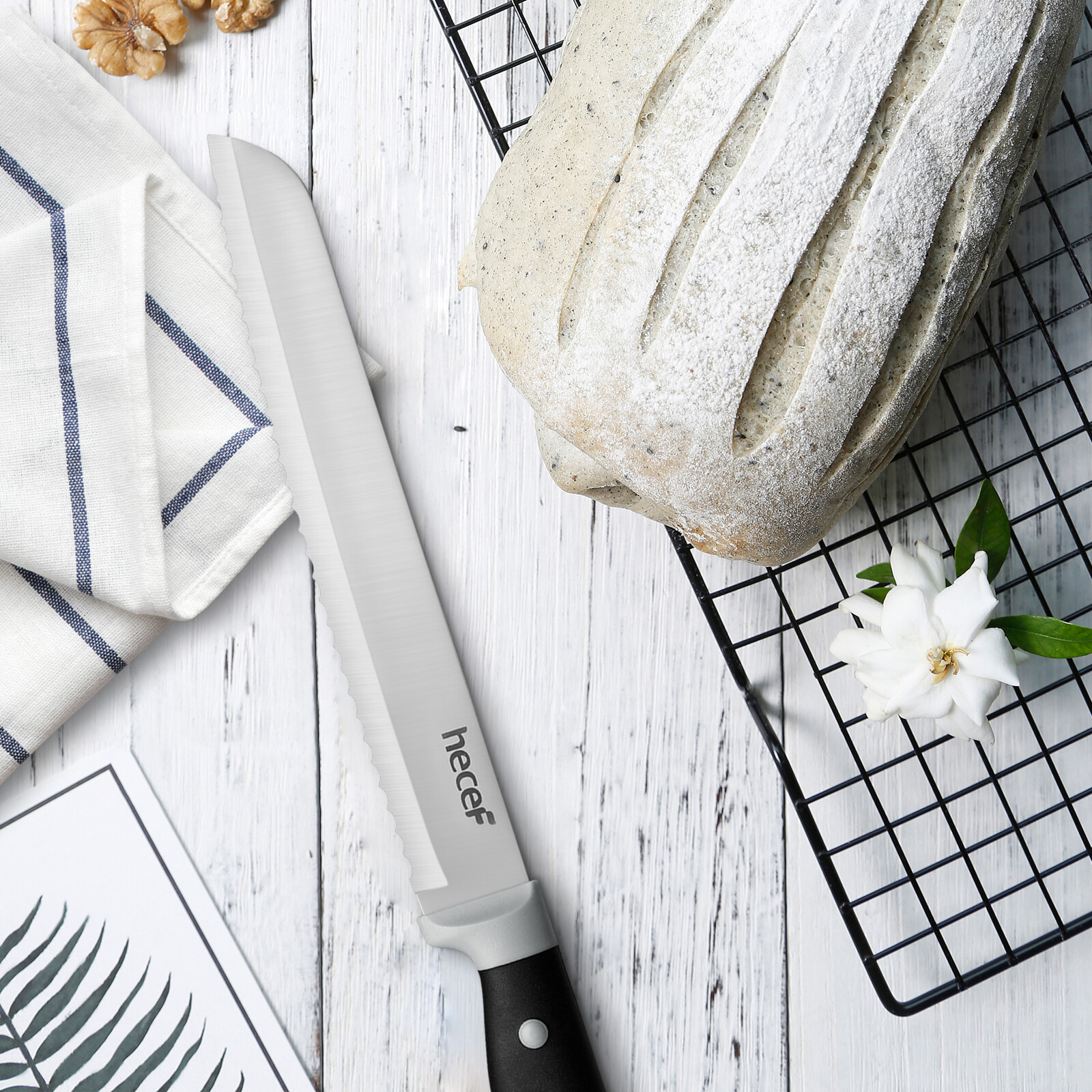 Japanese Santoku Knife Set with Gift Box Sharpener Super Sharp Kitchen Knives