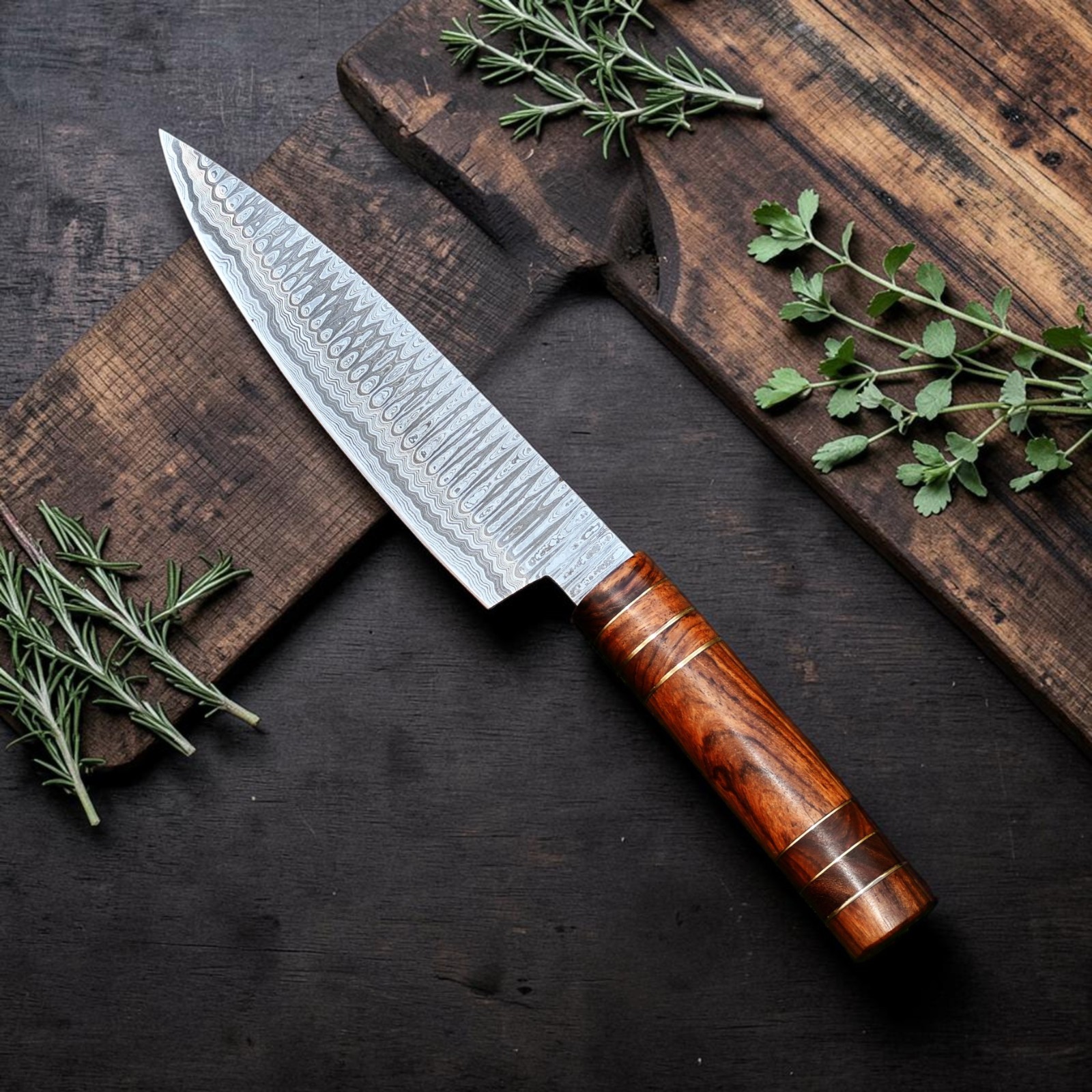 CUSTOM MADE DAMASCUS STEEL KITCHEN CHEF KNIFE FORGED STEEL & WOOD HANDLE 2864
