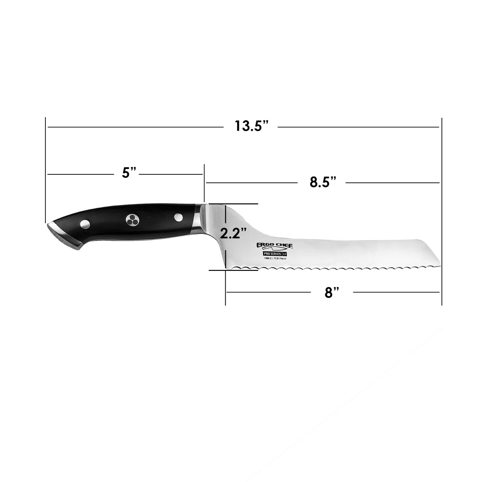 Ergo Chef Pro Series 2.0 8″ Off-Set Bread Knife Pakkawood Handle Forged 7Cr17Mov
