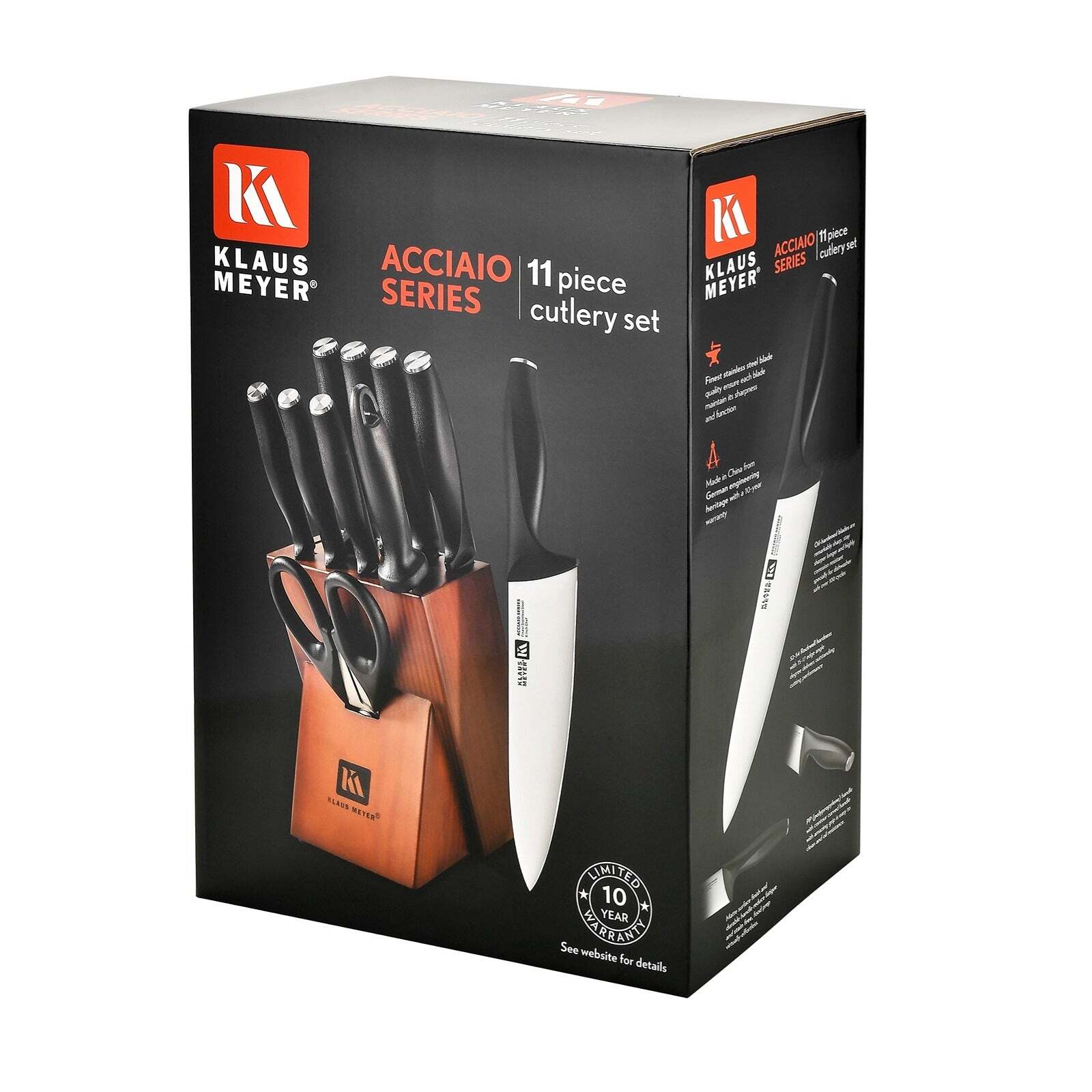 Klaus Meyer Acciaio Finest Stainless Steel 11 Piece Kitchen Knife Block Set