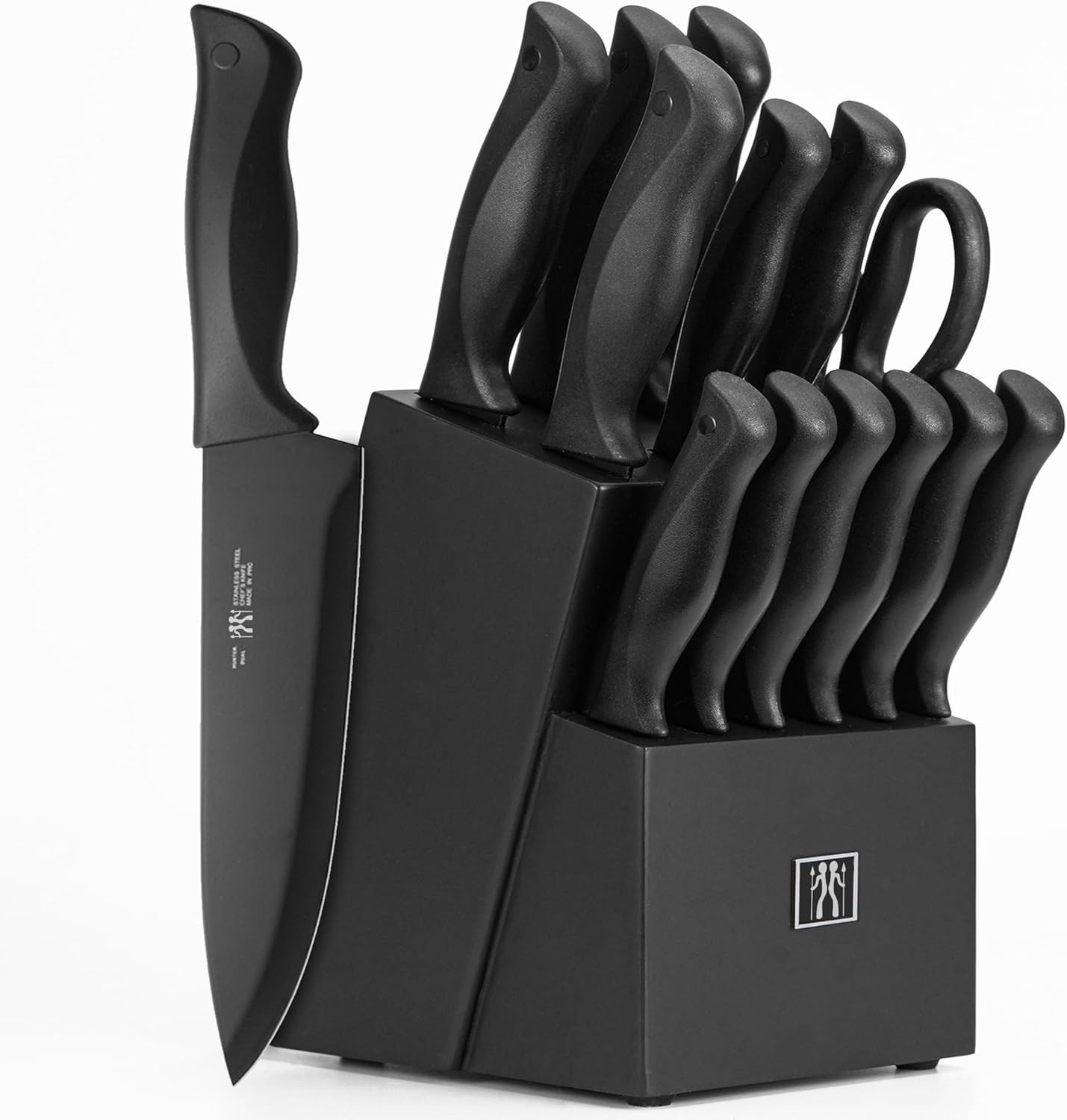 15 Pc Kitchen Knife Set with Block Self Sharpening Dishwasher Safe Black