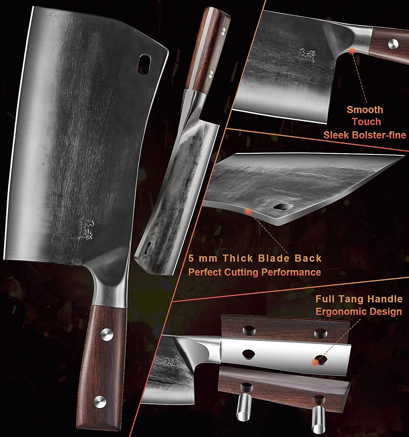 ENOKING 7.5″ Cleaver Knife, Chef’S Knives – Hand Forged, German High Carbon Stai