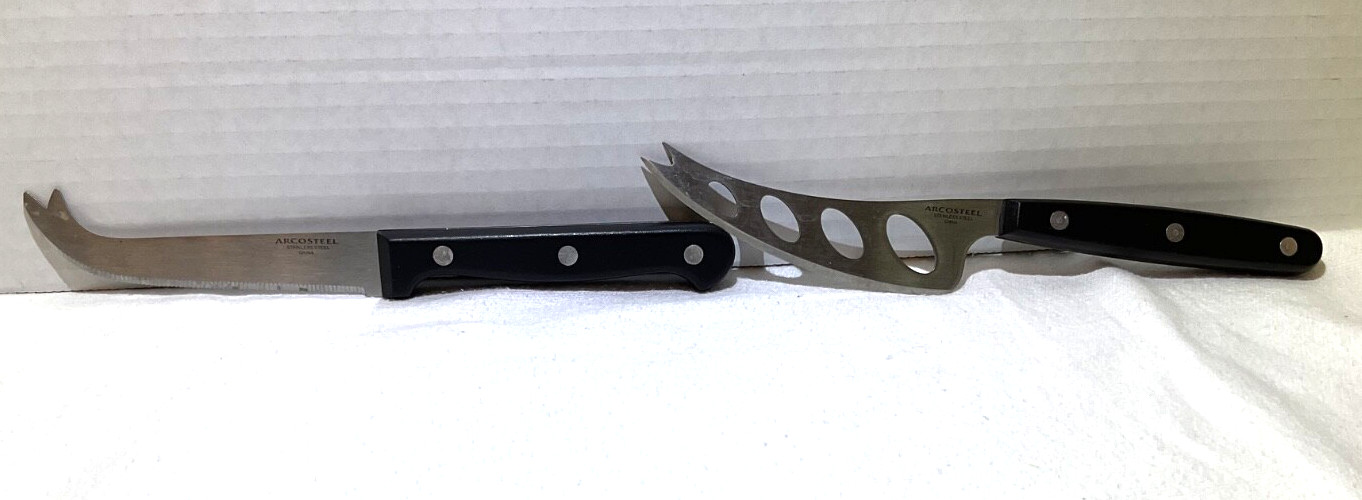 Set of 2 Arcosteel SS Cheese Knives Hard Soft Slicing Forked Tip Serving