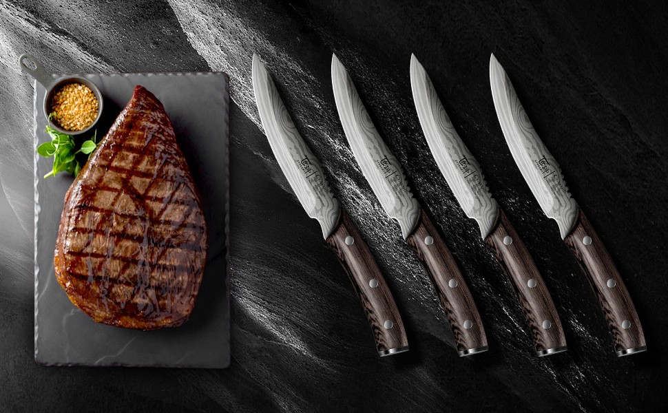 Steak Knives Set of 4, 4.8 Inch Quality Japanese Style Smooth Edge Meat Knife