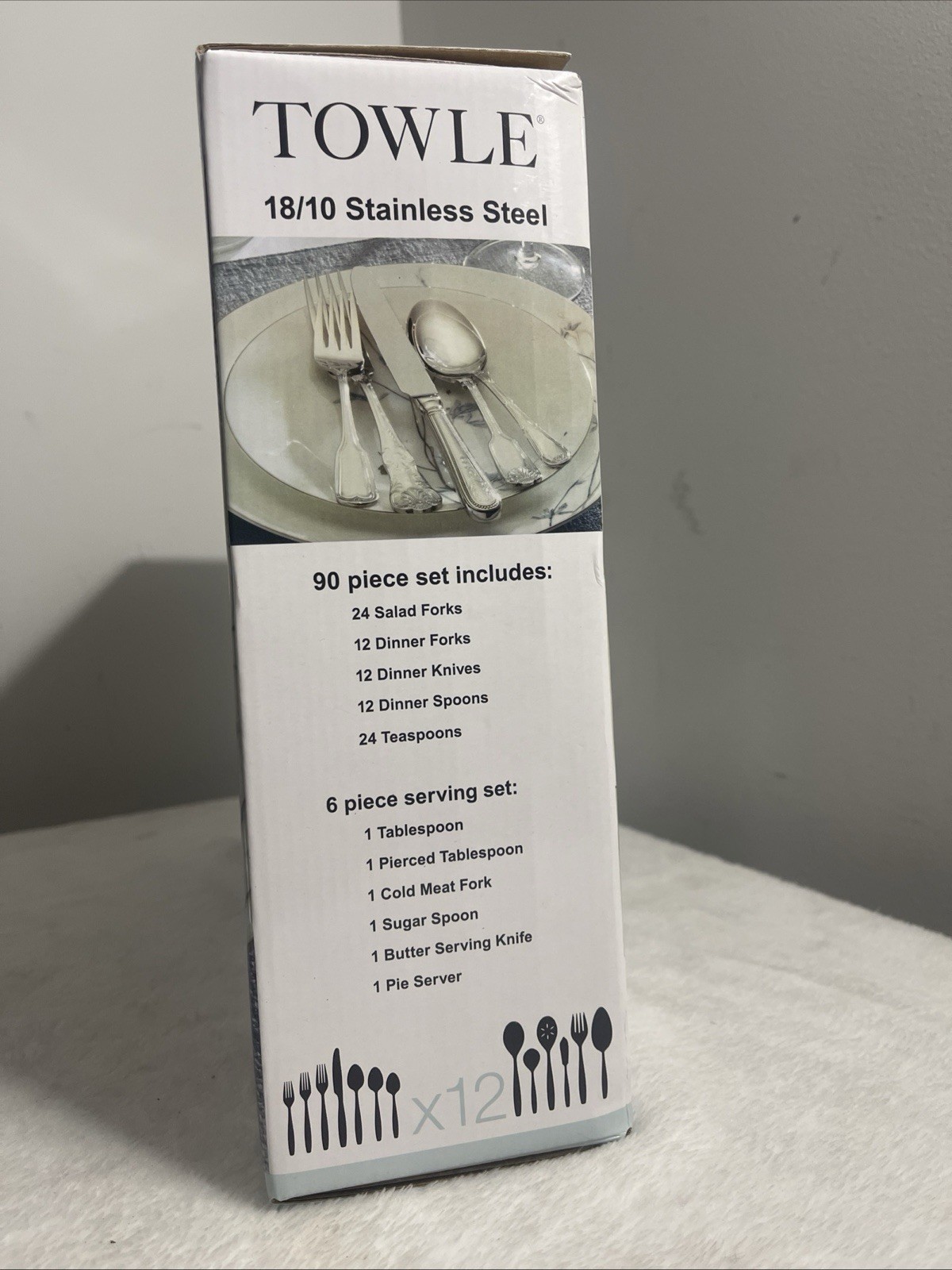 Towle T7490090 Hotel 90-Piece 18/10 Stainless Steel Flatware Set, Service for 12
