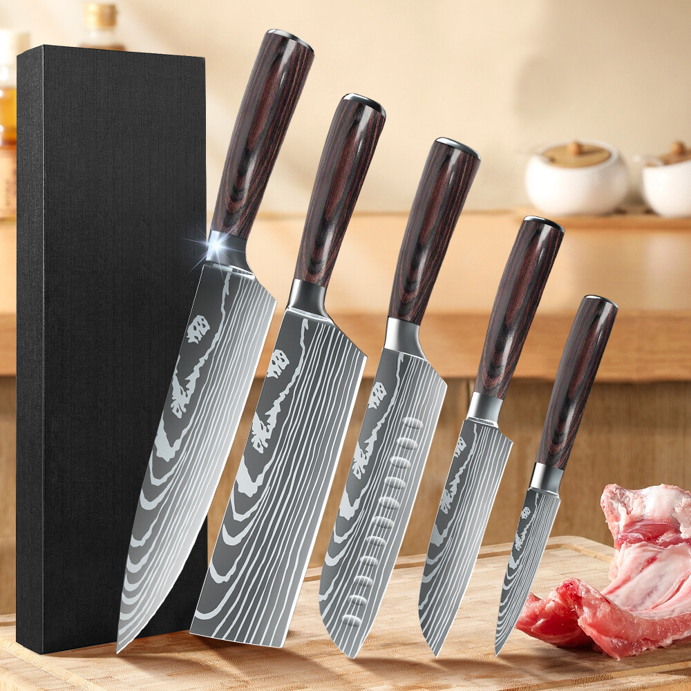 5 Pieces Chef Knife Set Kitchen Knives Set High Carbon Steel Sharp Meat Knife