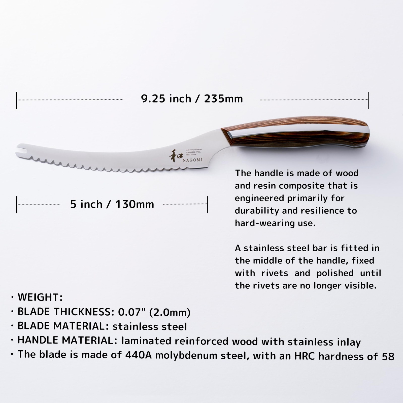 [NAGOMI] 5 inch Serrated Cheese Knife – Made in Seki, Japan – Blade in 440A a…