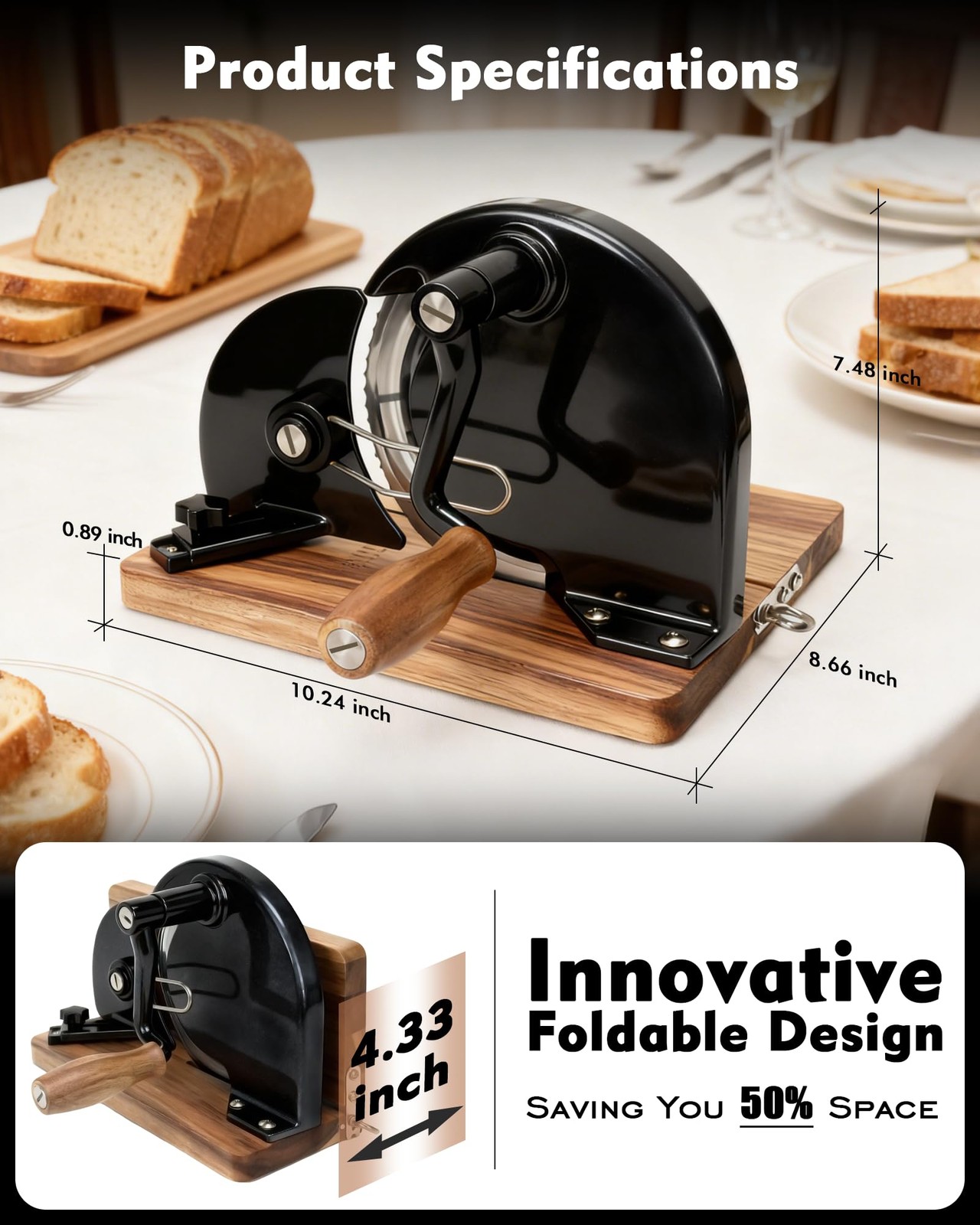 Foldable Manual Bread Slicer, Adjustable Slice, Hand-Cranked Bread Slicer wit…