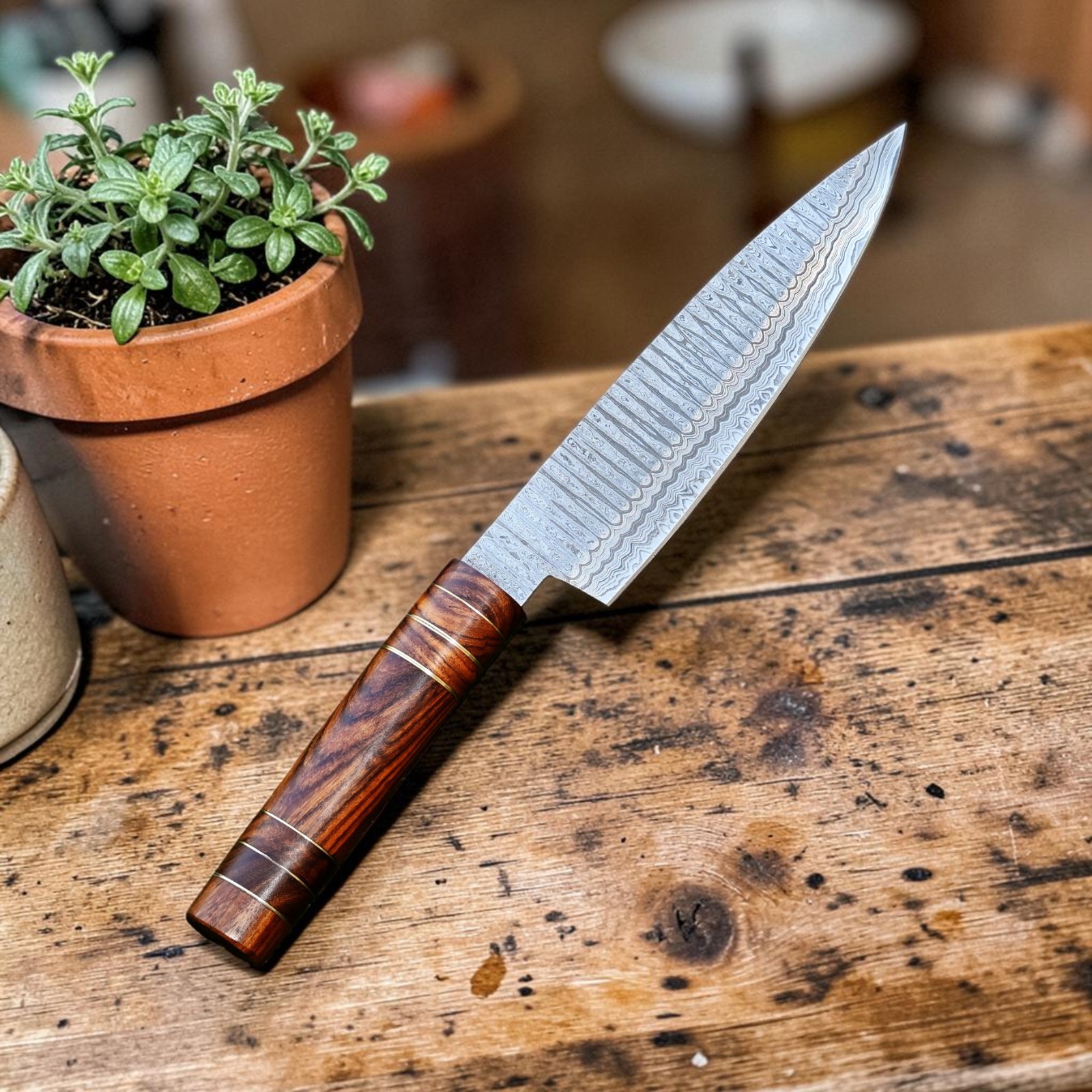 CUSTOM MADE DAMASCUS STEEL KITCHEN CHEF KNIFE FORGED STEEL & WOOD HANDLE 2864