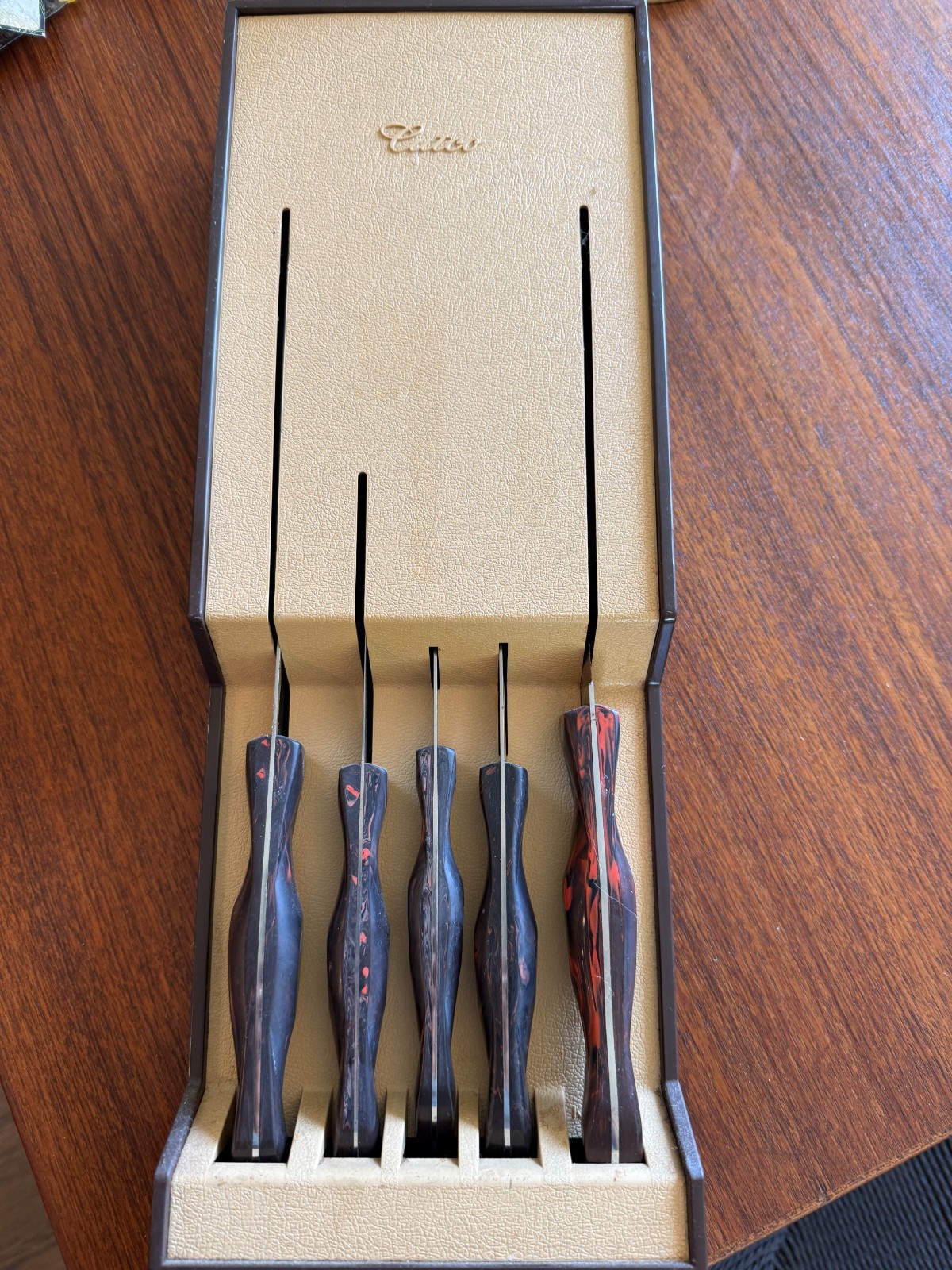 Vintage Cutco 5 Piece Knife Set w/Wall-Mount Holder Rack Tray 1725 1724 1727 ++