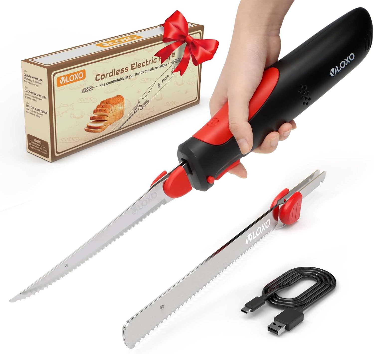 Electric Knife for Meat Slicing, Rechargeable Electric Carving Knife with 2