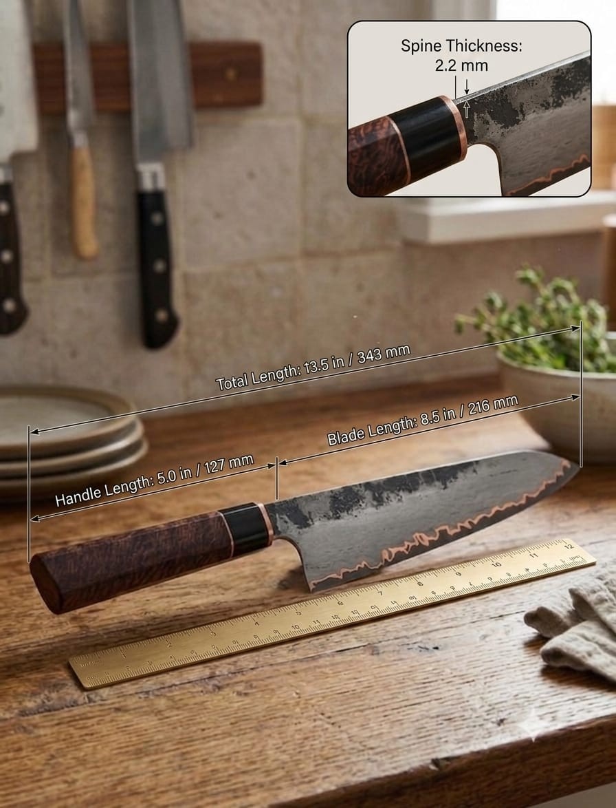 Copper Damascus Chef Knife – Handmade Kitchen Knife – Copper Blade Chef Knife